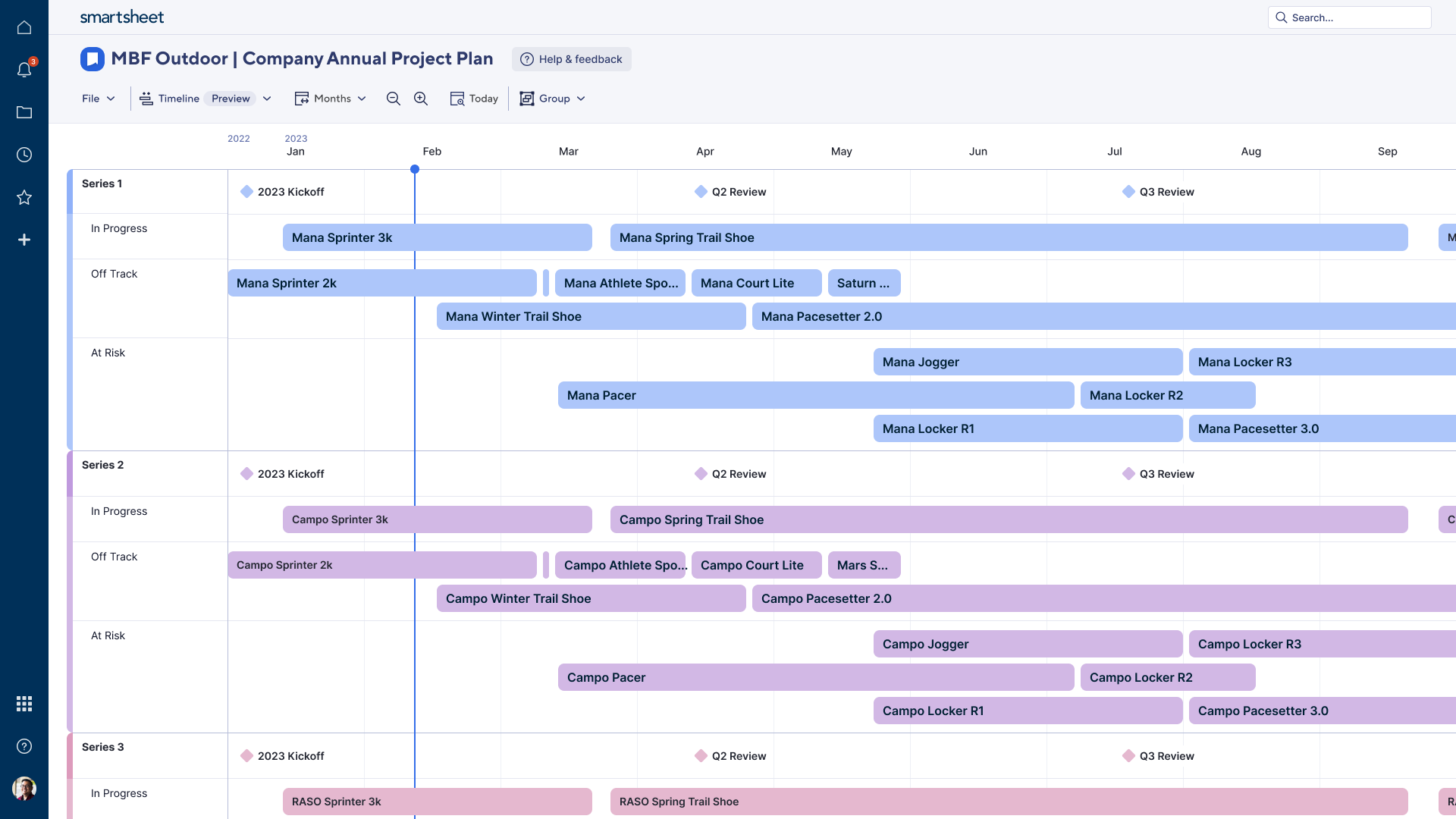 New views screenshot from the Smartsheet Early Adopter Program