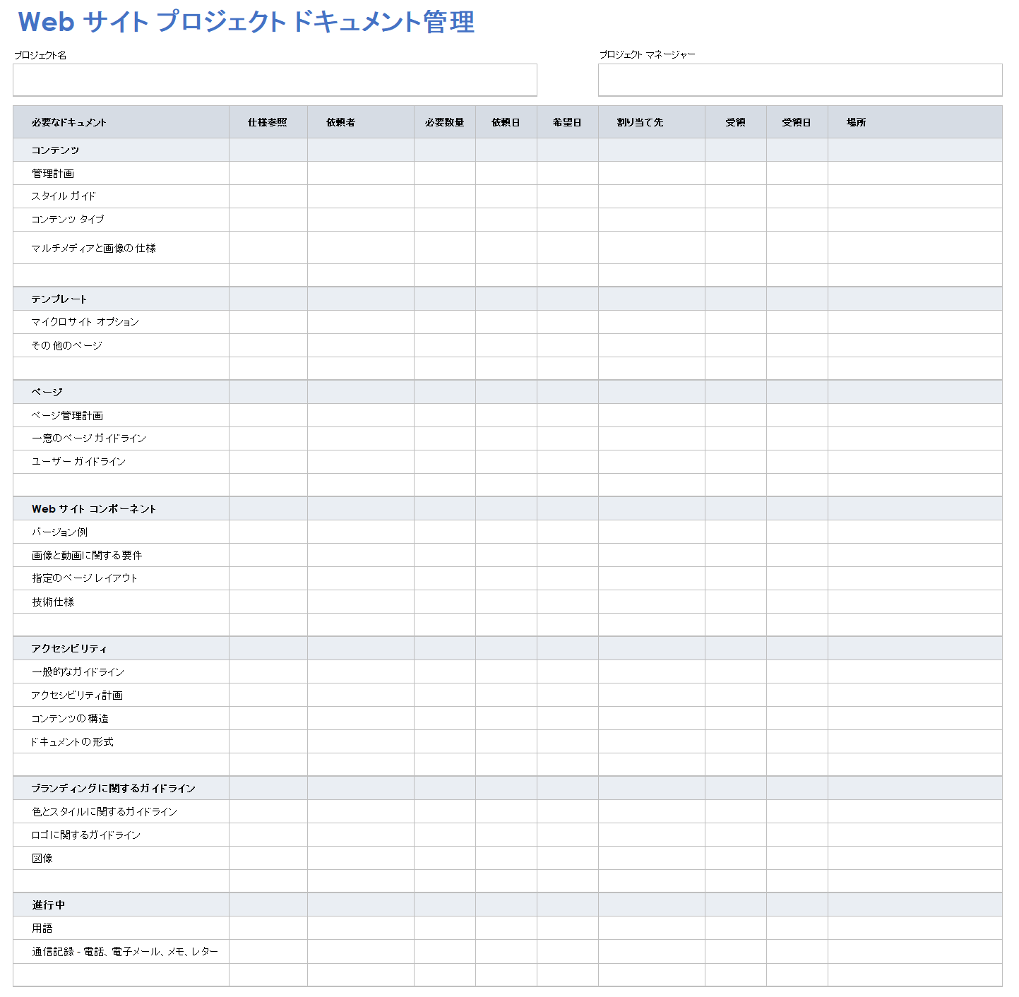 Web サイトプロジェクトのドキュメント